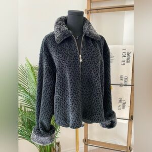 Cozy Black Teddy Jacket with Silver Hardware, Size XL